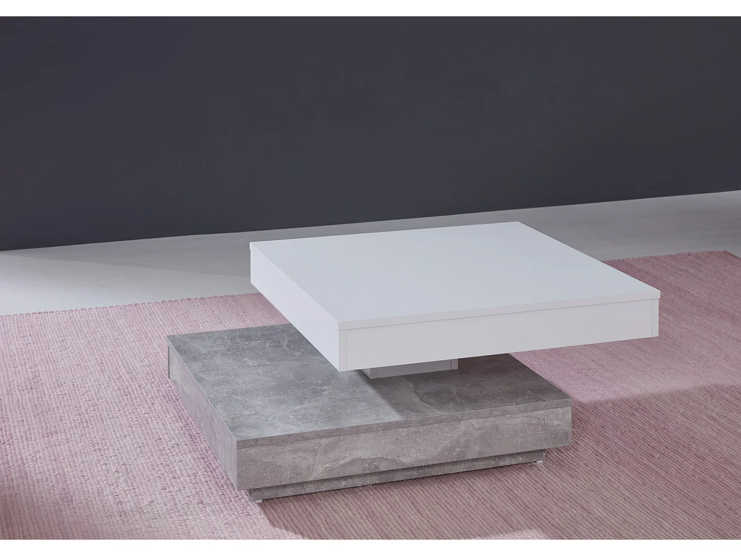 Erano Table basse plateau pivotant et 1 Étagère aspect béton, blanc.