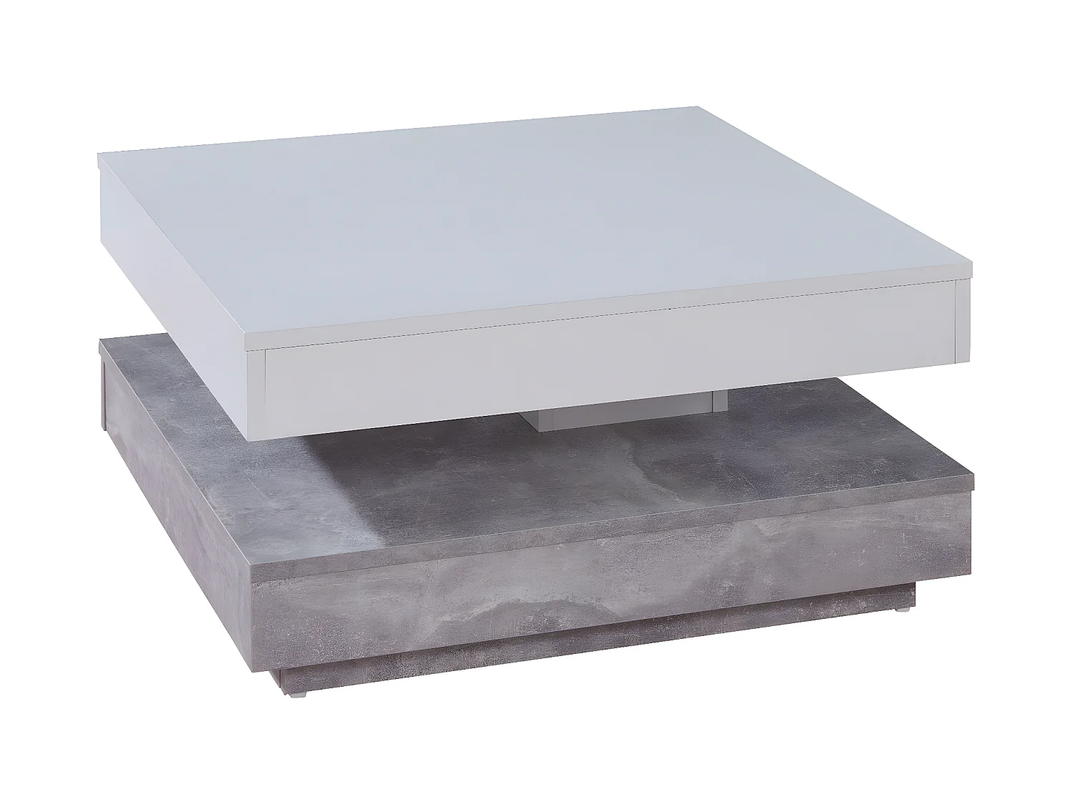 Erano Table basse plateau pivotant et 1 Étagère aspect béton, blanc.