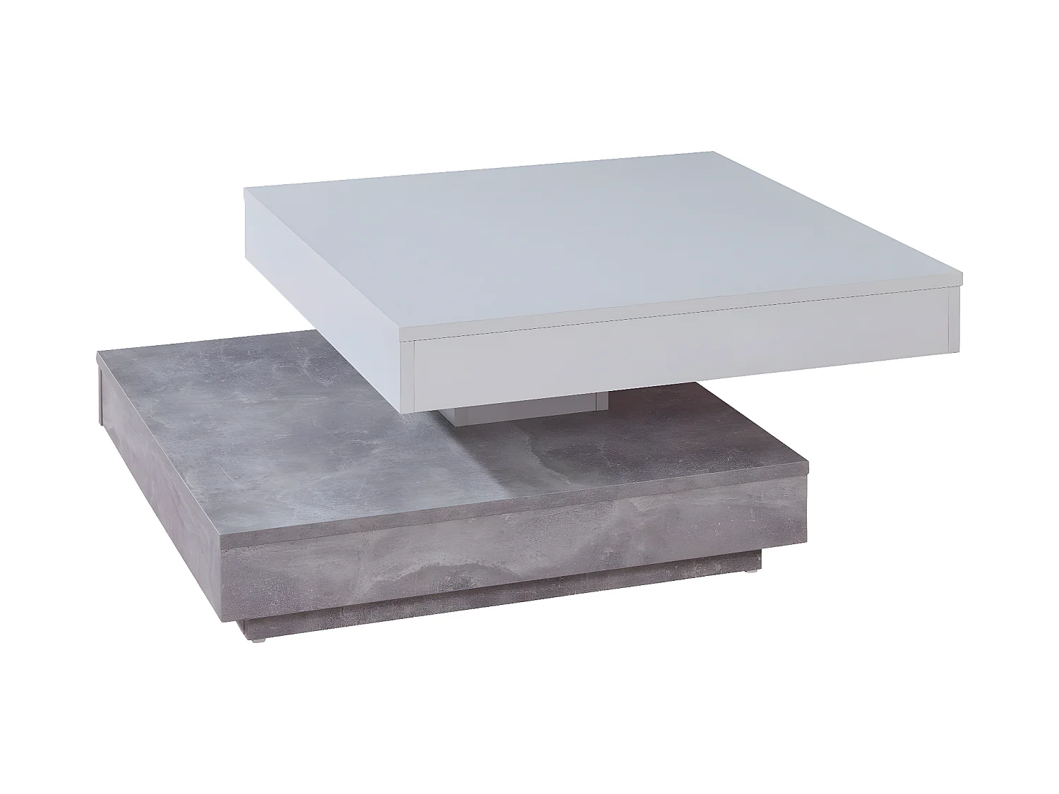 Erano Table basse plateau pivotant et 1 Étagère aspect béton, blanc.
