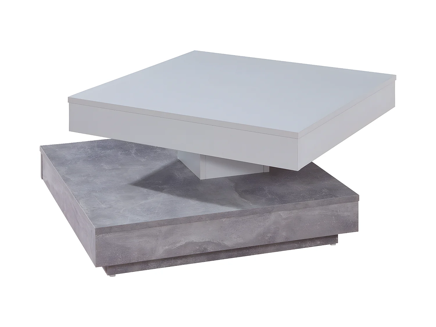 Erano Table basse plateau pivotant et 1 Étagère aspect béton, blanc.