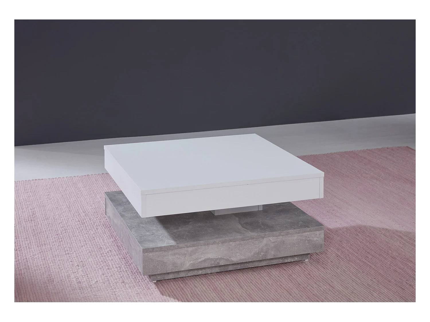 Erano Table basse plateau pivotant et 1 Étagère aspect béton, blanc.