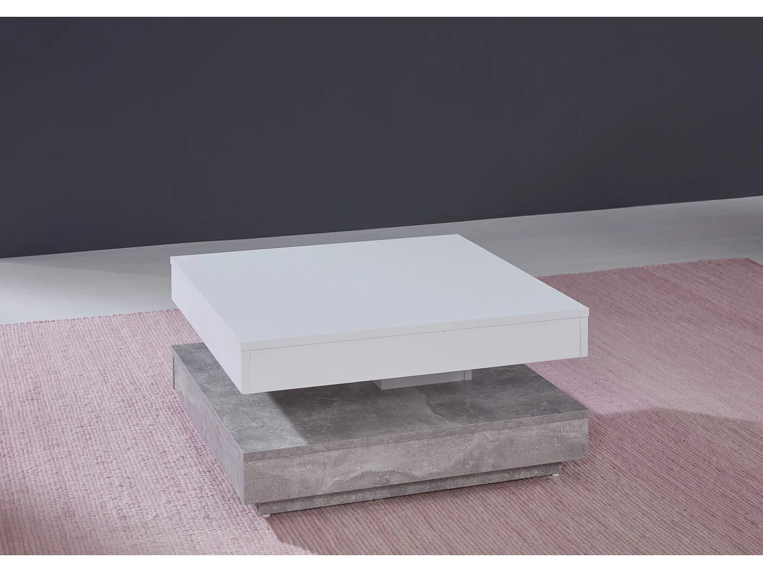 Erano Table basse plateau pivotant et 1 Étagère aspect béton, blanc.