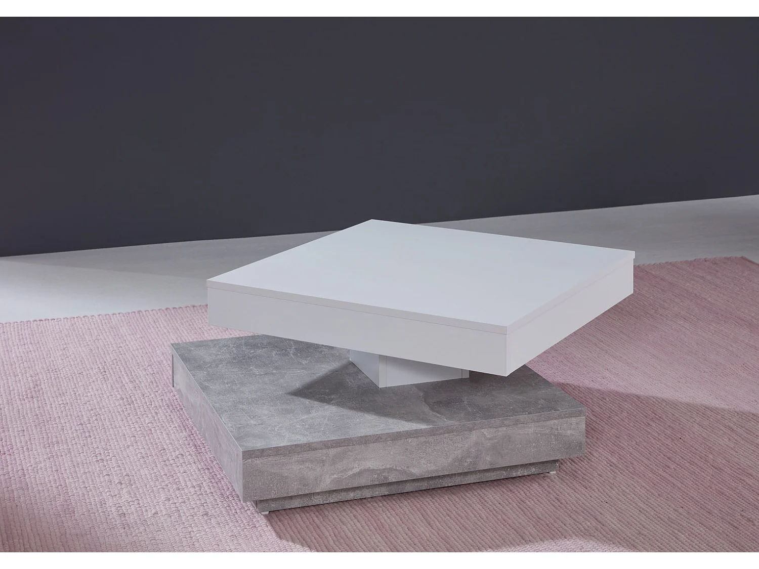 Erano Table basse plateau pivotant et 1 Étagère aspect béton, blanc.