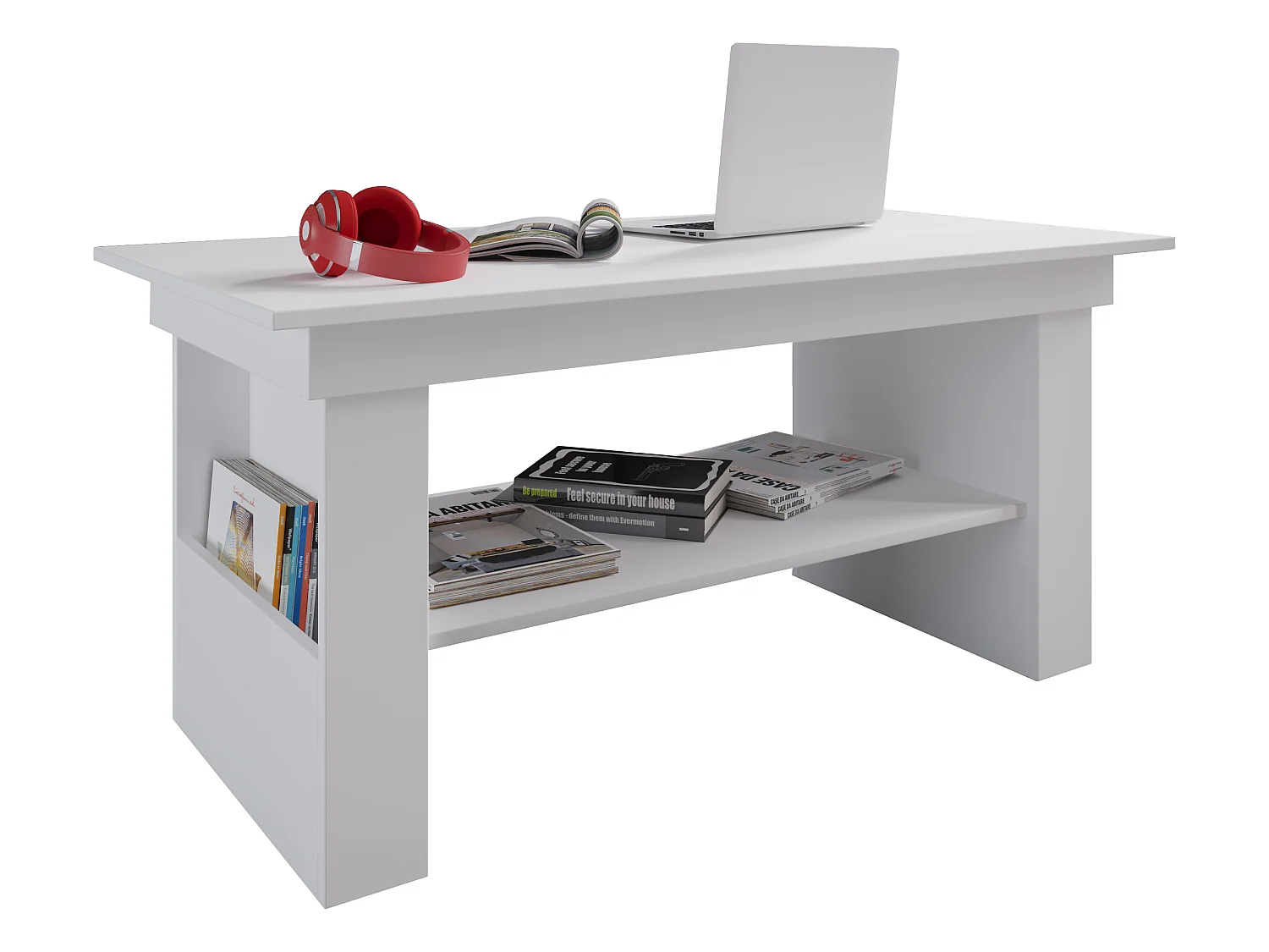 Kobila Table basse avec 1 espace de rangement et 2 compartiments, blanc.