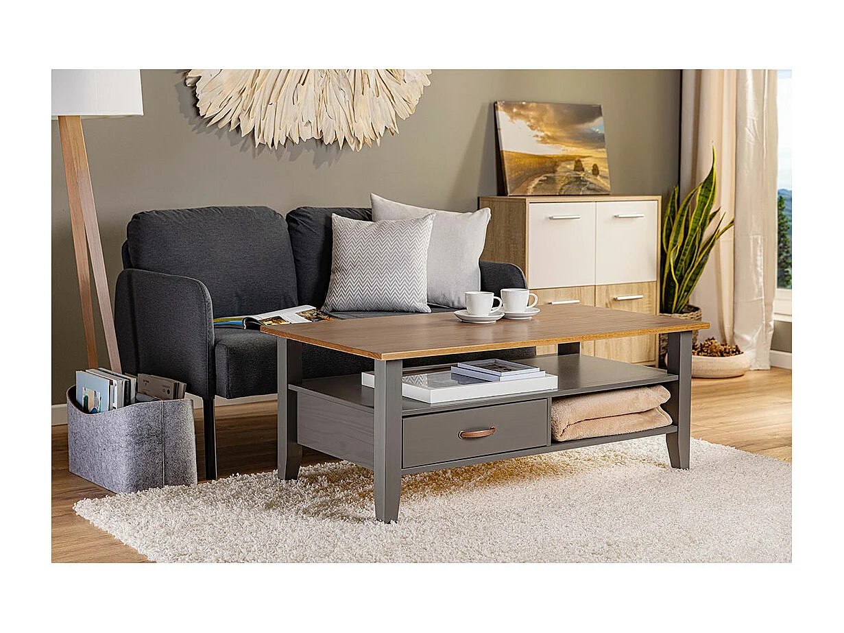 Table Basse 1 Tiroir Design "Zernan" 115cm Gris