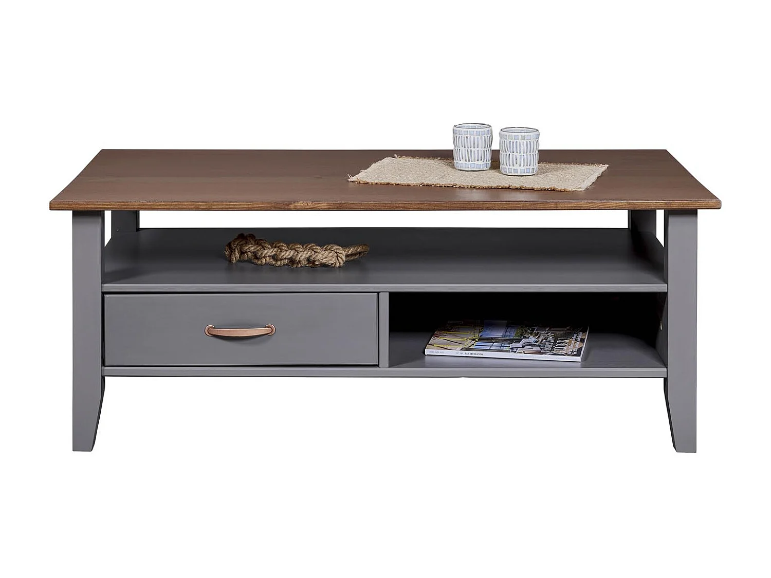 Luzerna table basse 1 tiroir, 2 tablettes gris.