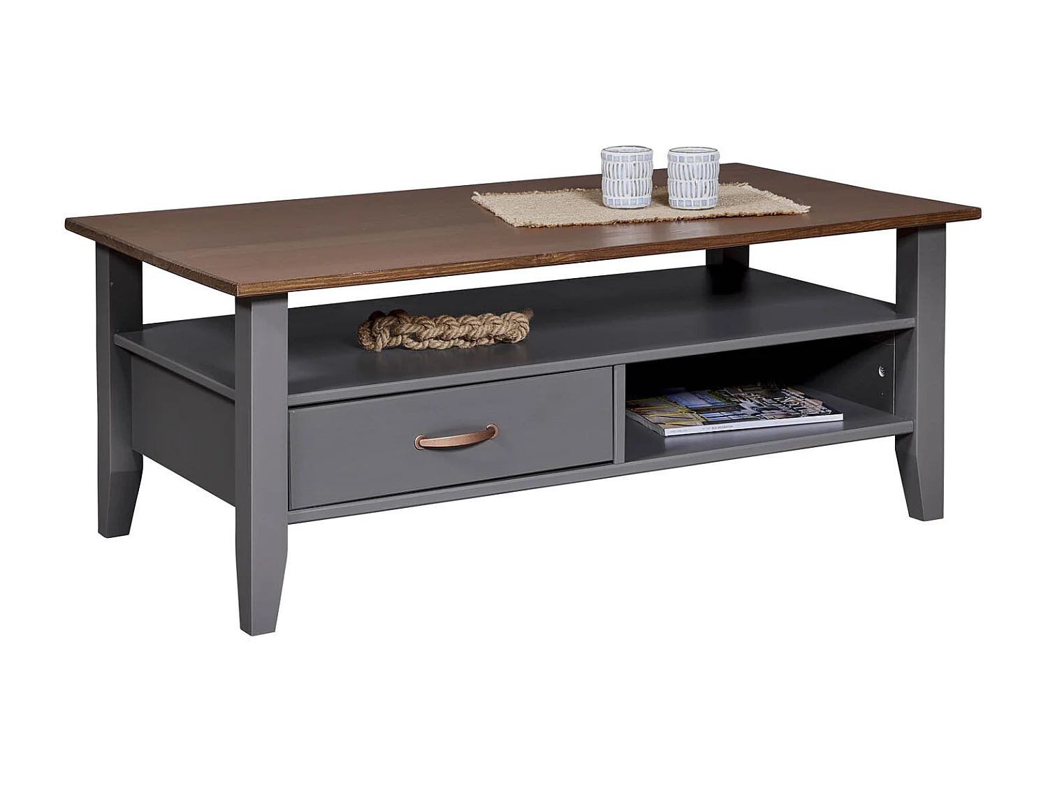 Luzerna table basse 1 tiroir, 2 tablettes gris.