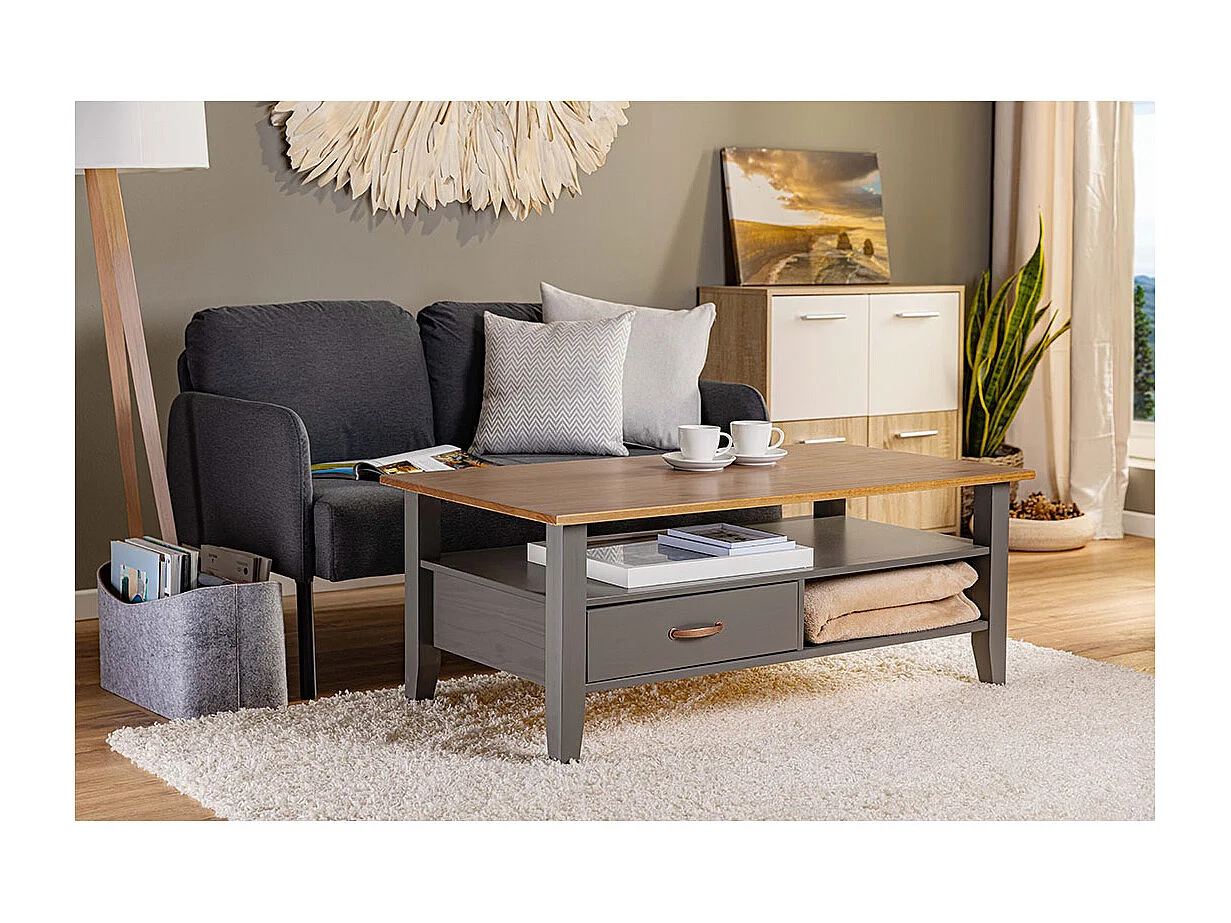 Luzerna table basse 1 tiroir, 2 tablettes gris.