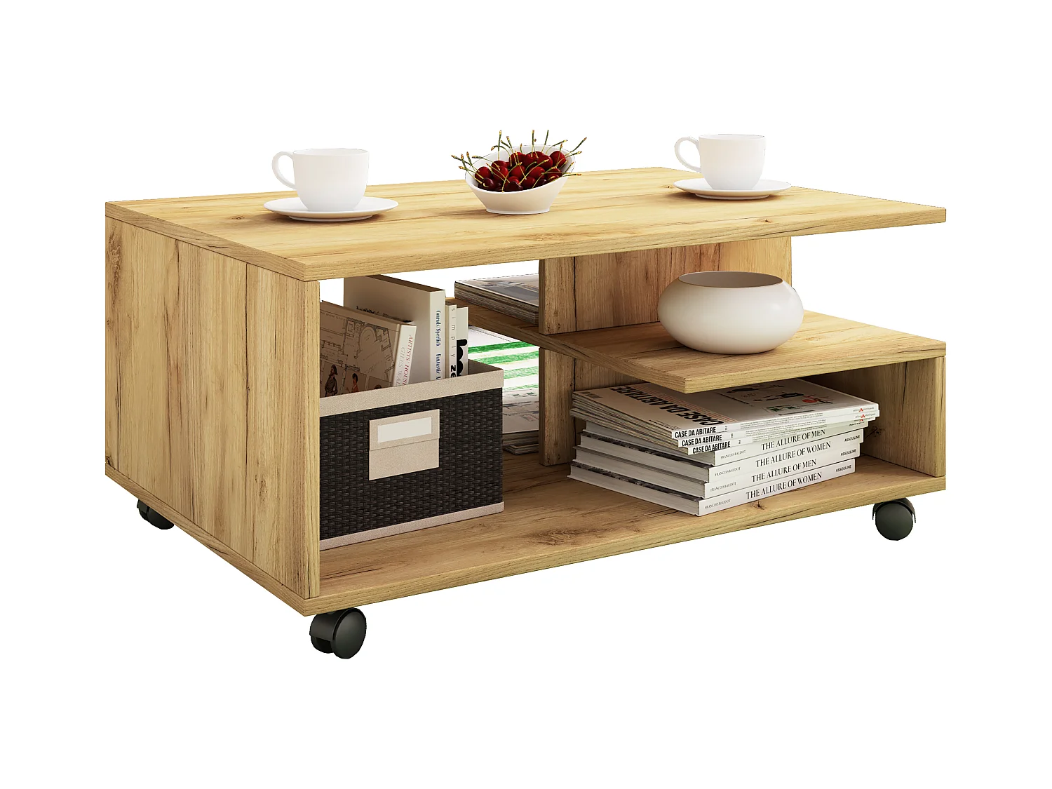 Holz Sofatisch Couchtisch Rollen rollbar Stango L