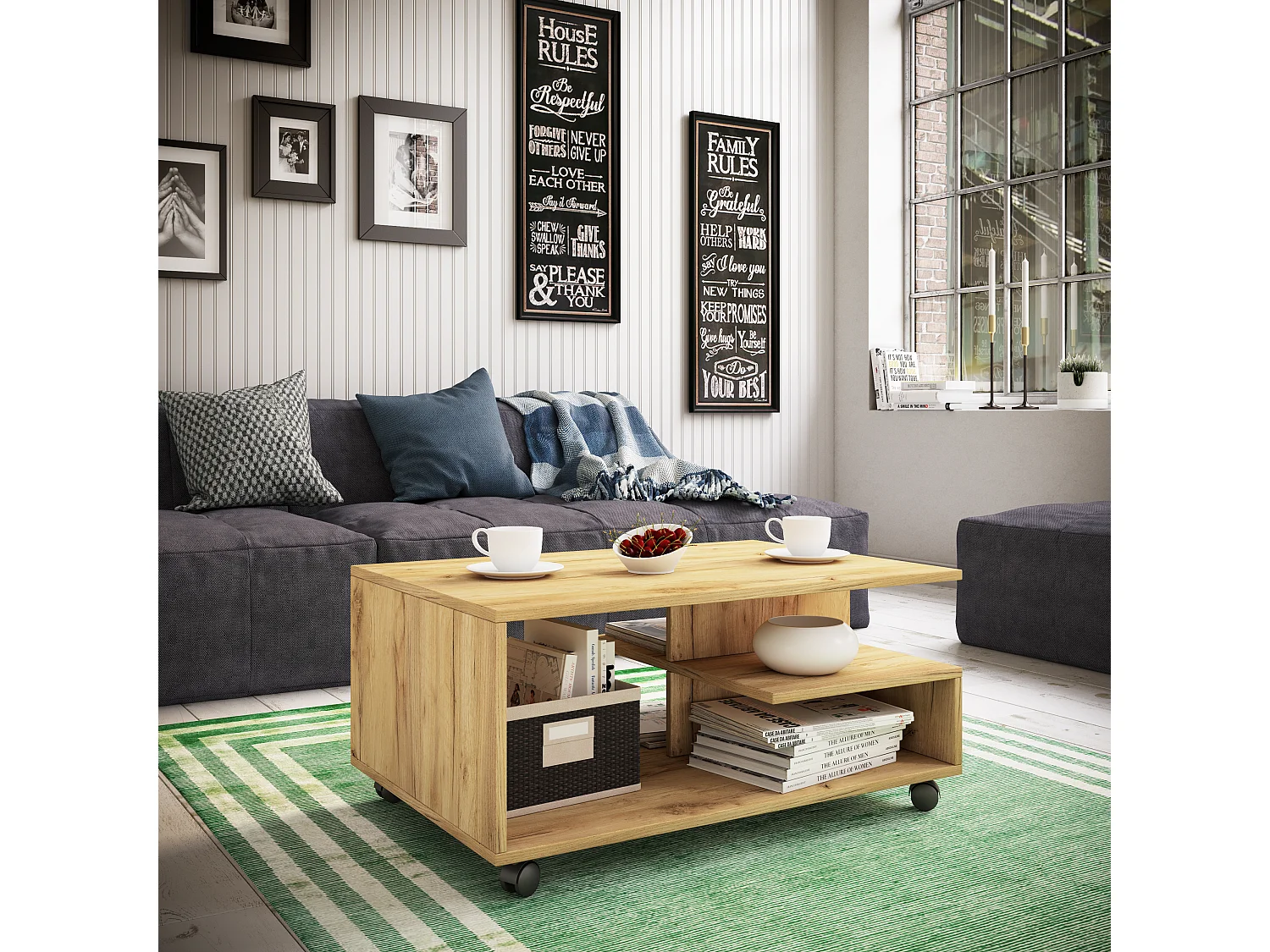 Mesa de centro de madeira VCM simples | Rodízios Sofáticos | Dimensões aprox. A. 41 x L. 80 x P. 50 cm | Mesa de centro dobrável - Stango L (carvalho mel)