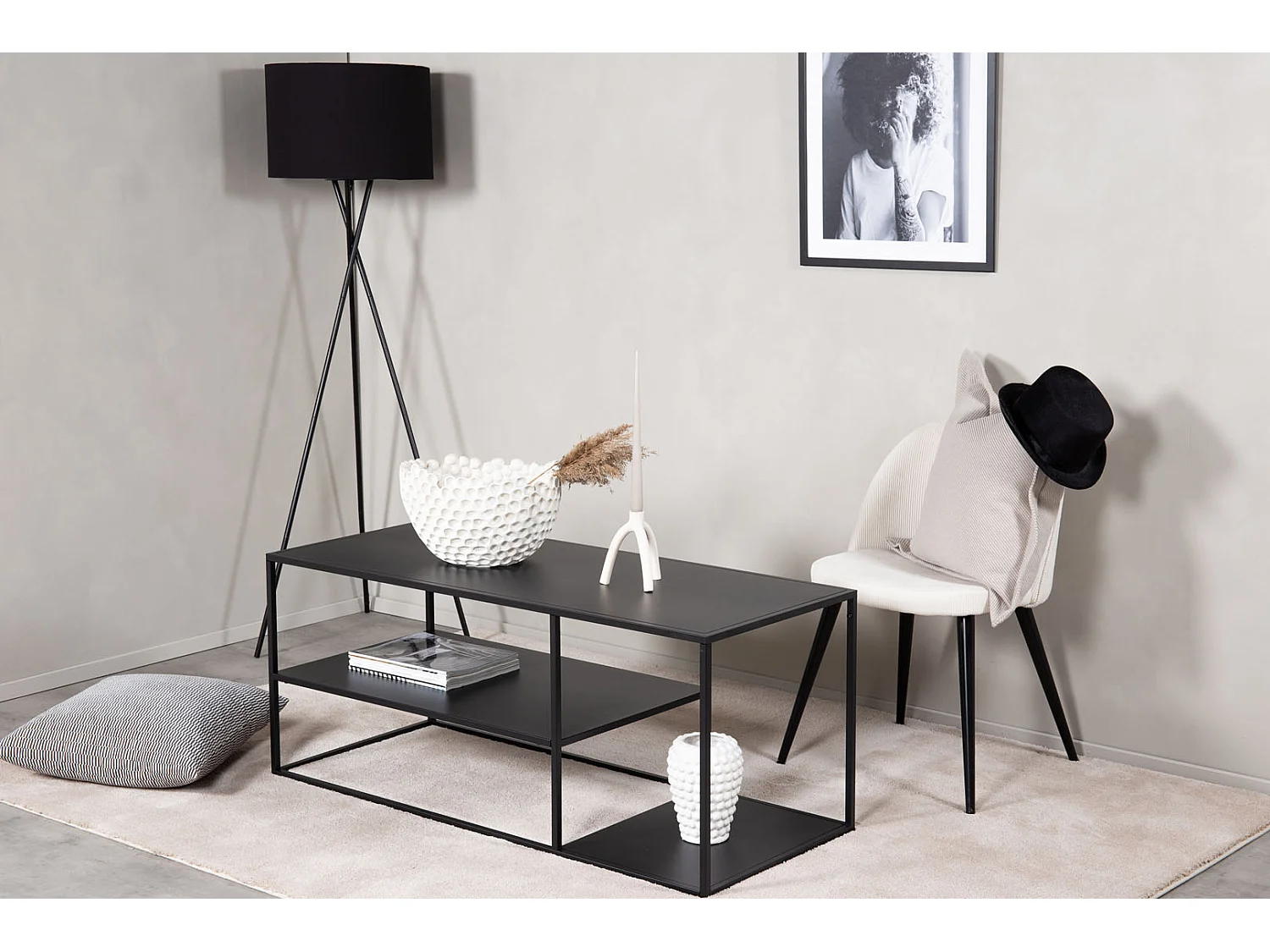 Table Basse Avec Étagères "Staal" 120cm Noir