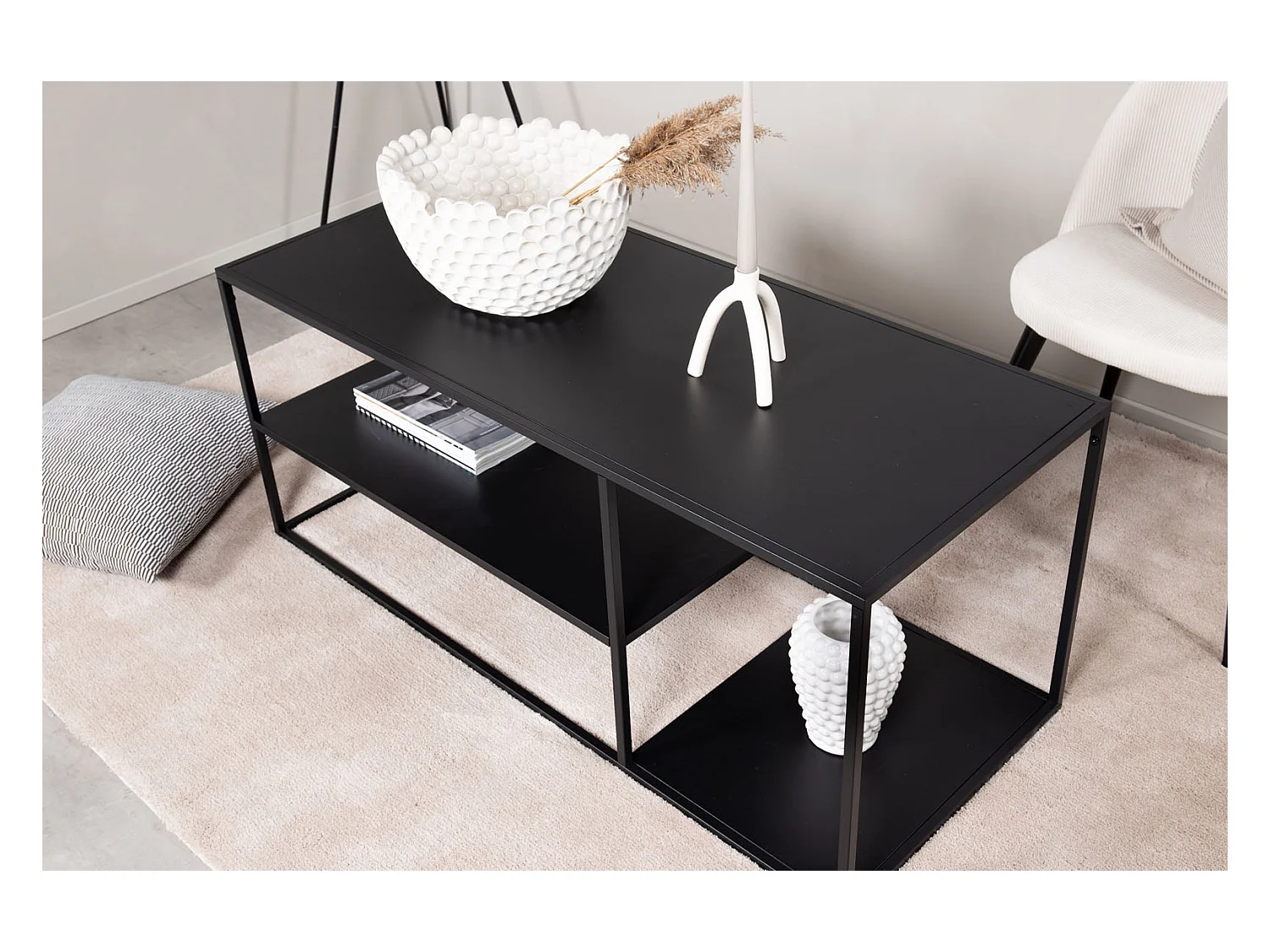 Table Basse Avec Étagères "Staal" 120cm Noir