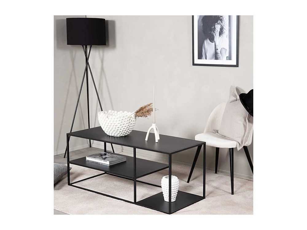 Table Basse Avec Étagères "Staal" 120cm Noir