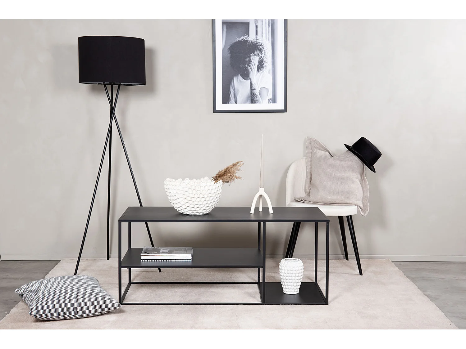 Table Basse Avec Étagères "Staal" 120cm Noir