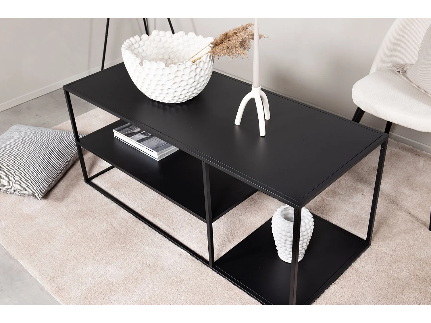 Table Basse Avec Étagères "Staal" 120cm Noir