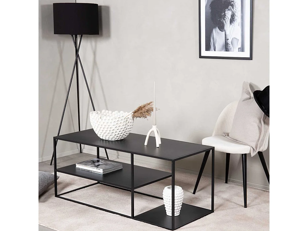 Staal  bijzettafel met plank 120x50 cm zwart.