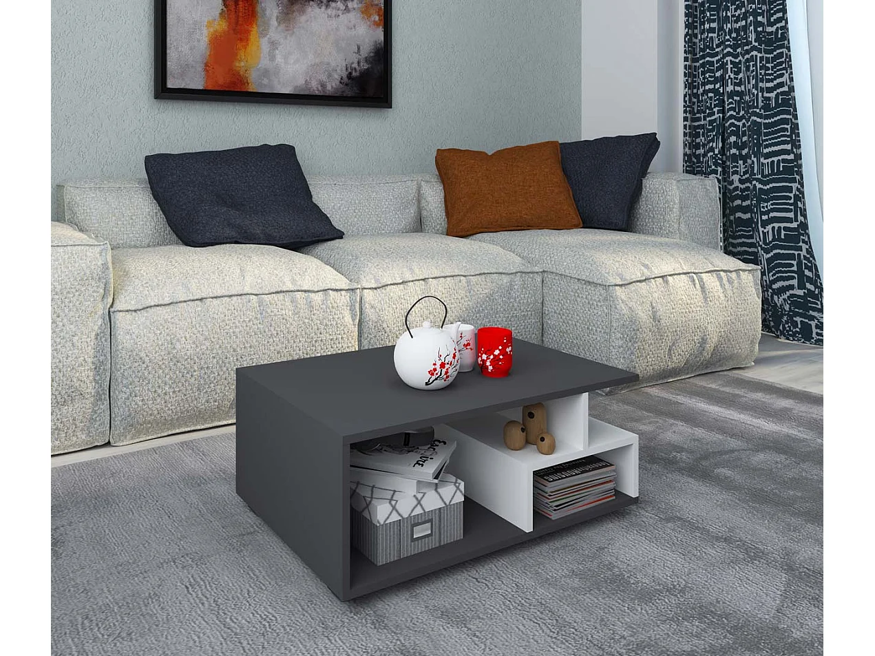 Sulas table basse 4 tablettes blanc, anthracite.