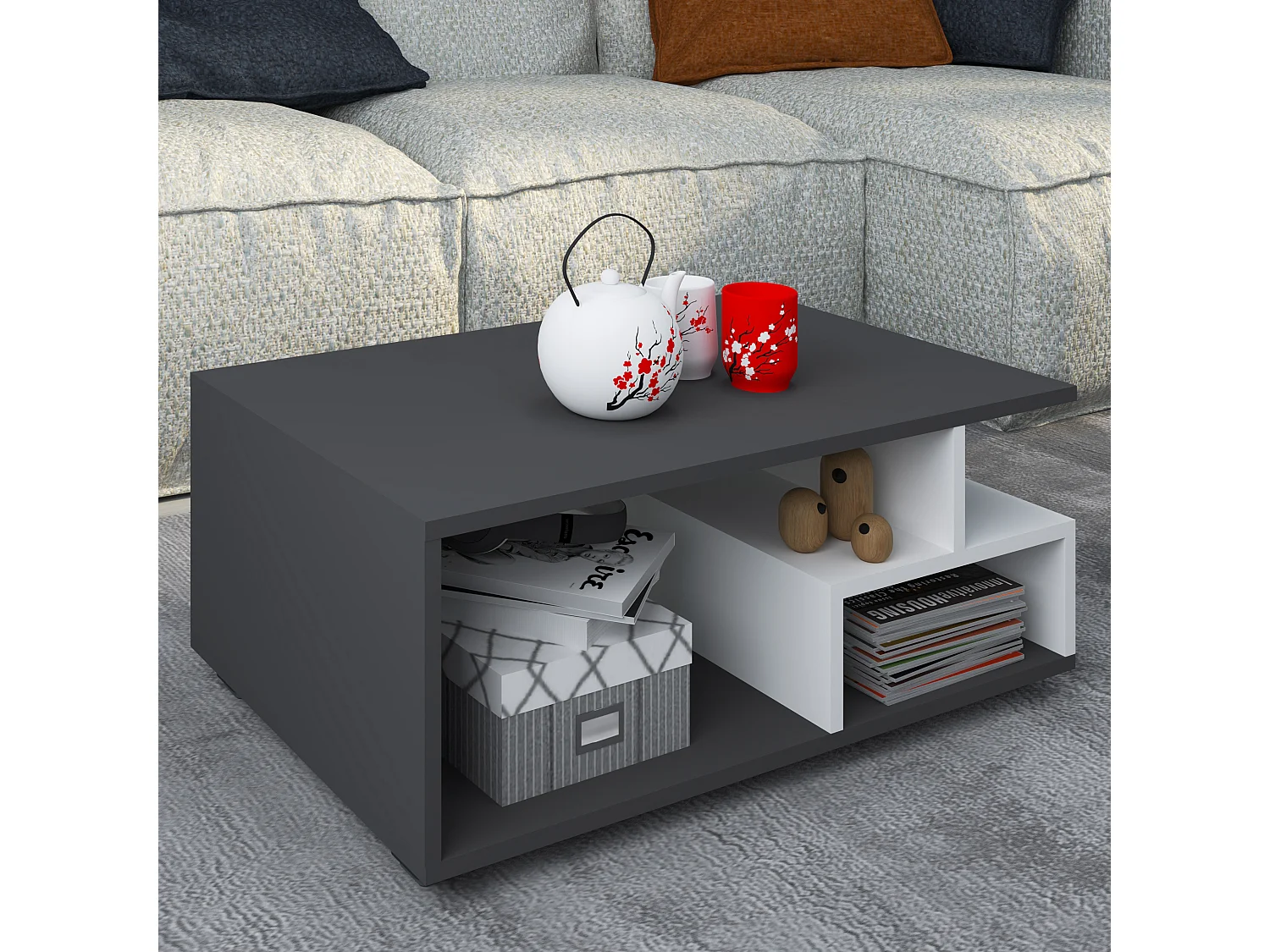 Sulas table basse 4 tablettes blanc, anthracite.