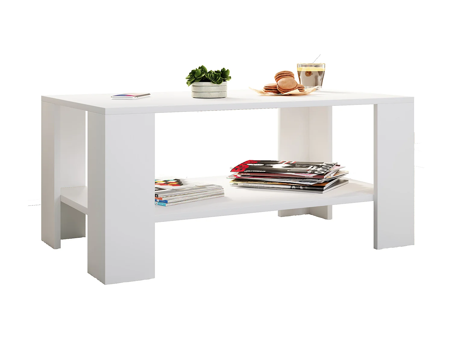 Mesa lateral de madeira VCM | mesa de café lisa | dimensões aprox. A. 55 x L. 90 x P. 41 cm | Mesa para sala de estar | Sofatics - Dalus (Branco)