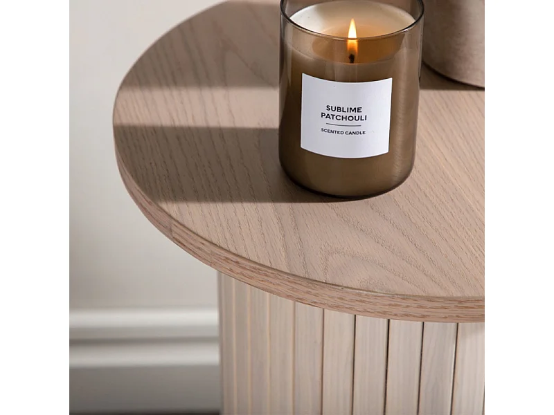 Table d'Appoint Design Nervuré "Bianca" 65cm Naturel