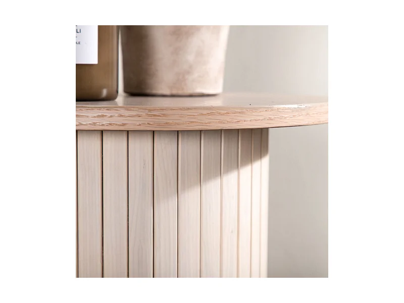 Table d'Appoint Design Nervuré "Bianca" 65cm Naturel