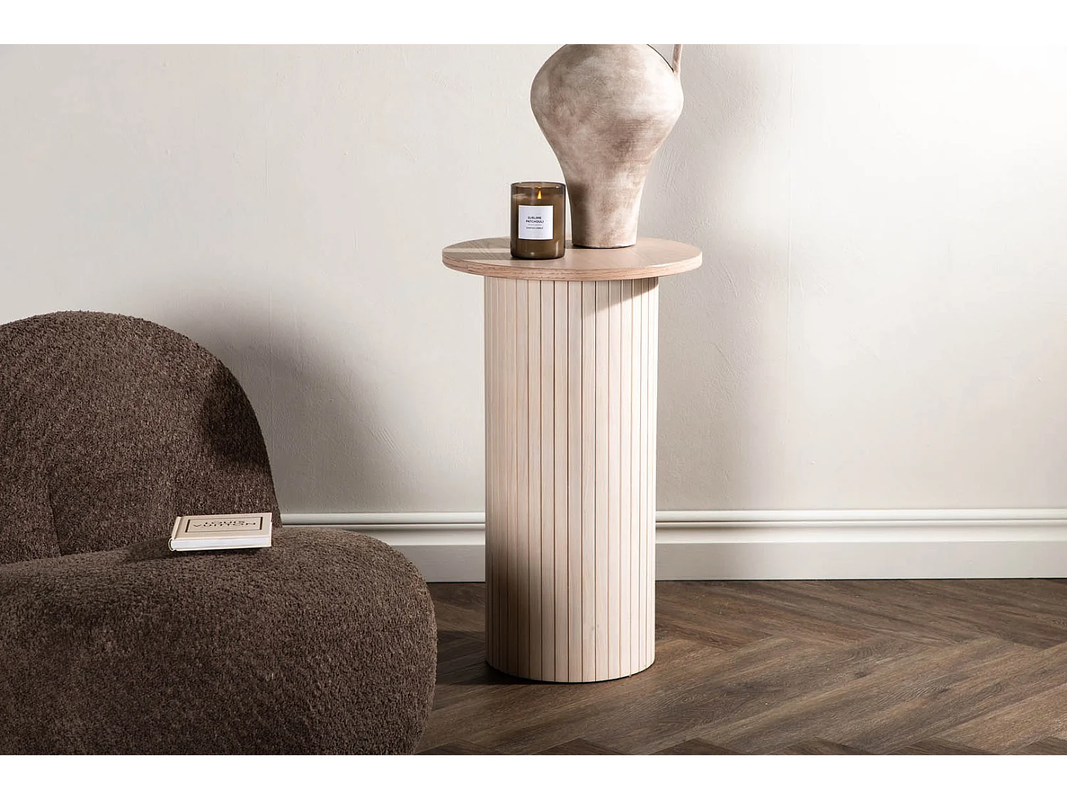 Table d'Appoint Design Nervuré "Bianca" 65cm Naturel