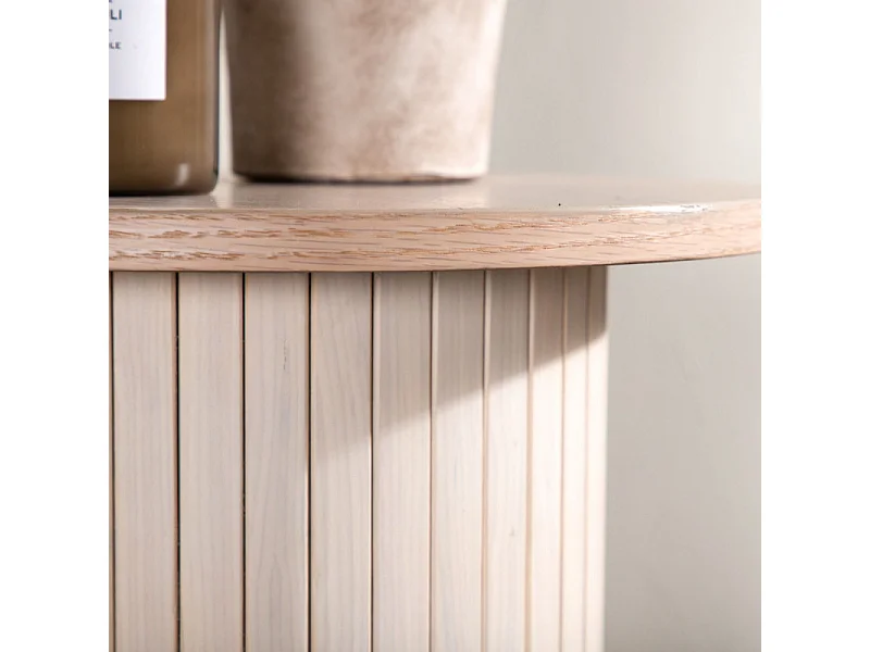 Table d'Appoint Design Nervuré "Bianca" 65cm Naturel