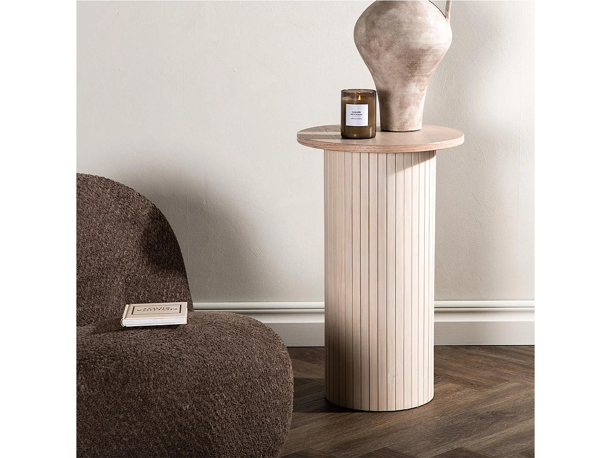 Table d'Appoint Design Nervuré "Bianca" 65cm Naturel