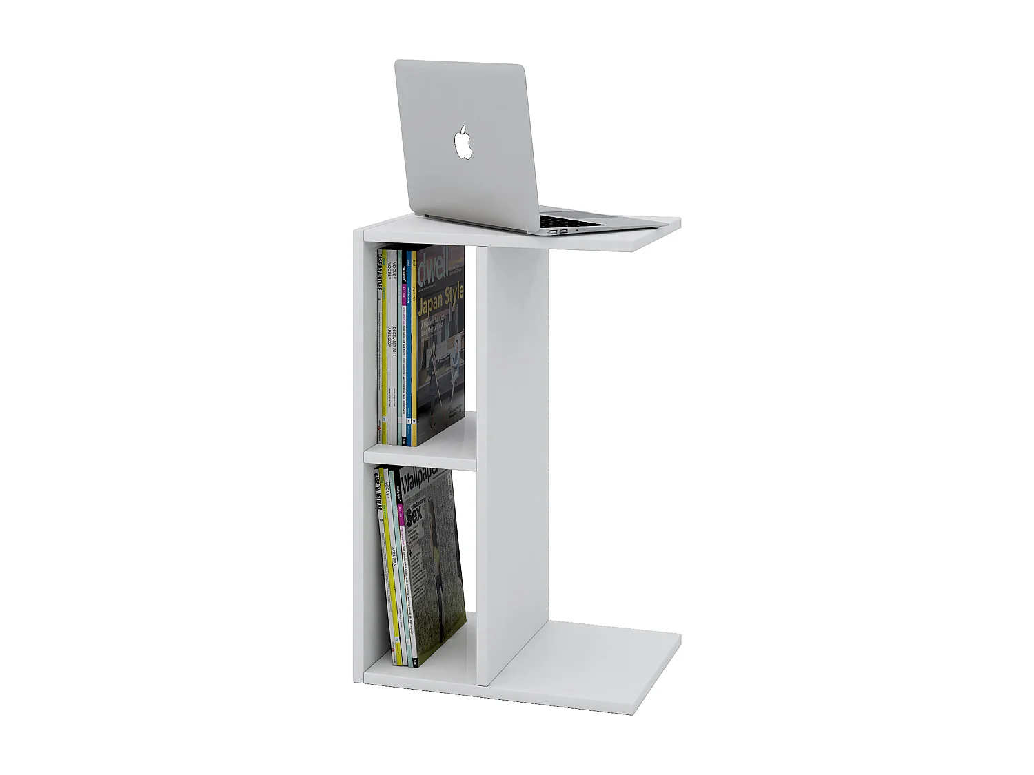 Nachto Table d'appoint pour canapé, table pour ordinateur portable, avec 2 espaces de rangement, blanc.