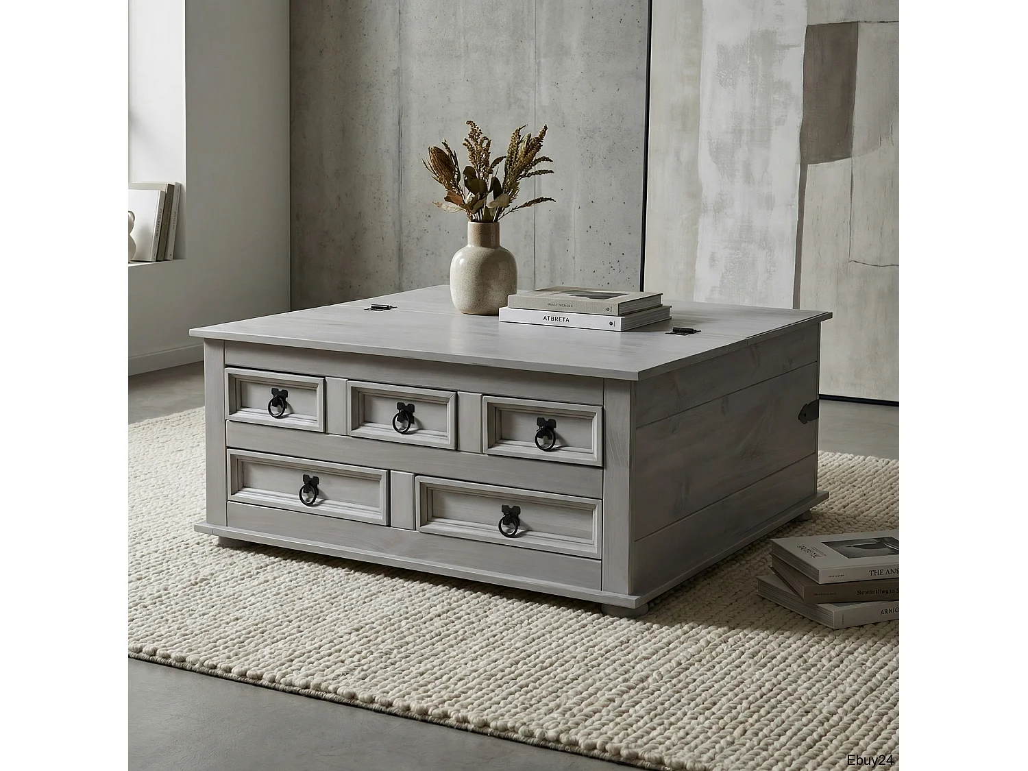 New Mexico Table basse avec 5 tiroirs, 91x91 cm, en gris.