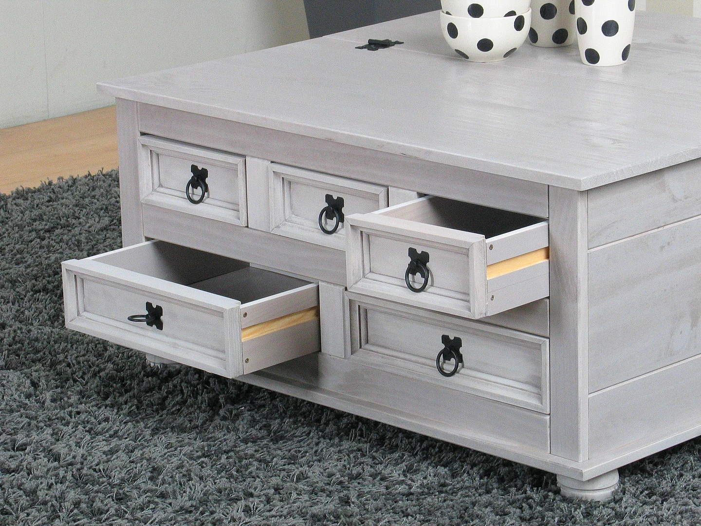 New Mexico Table basse avec 5 tiroirs, 91x91 cm, en gris.