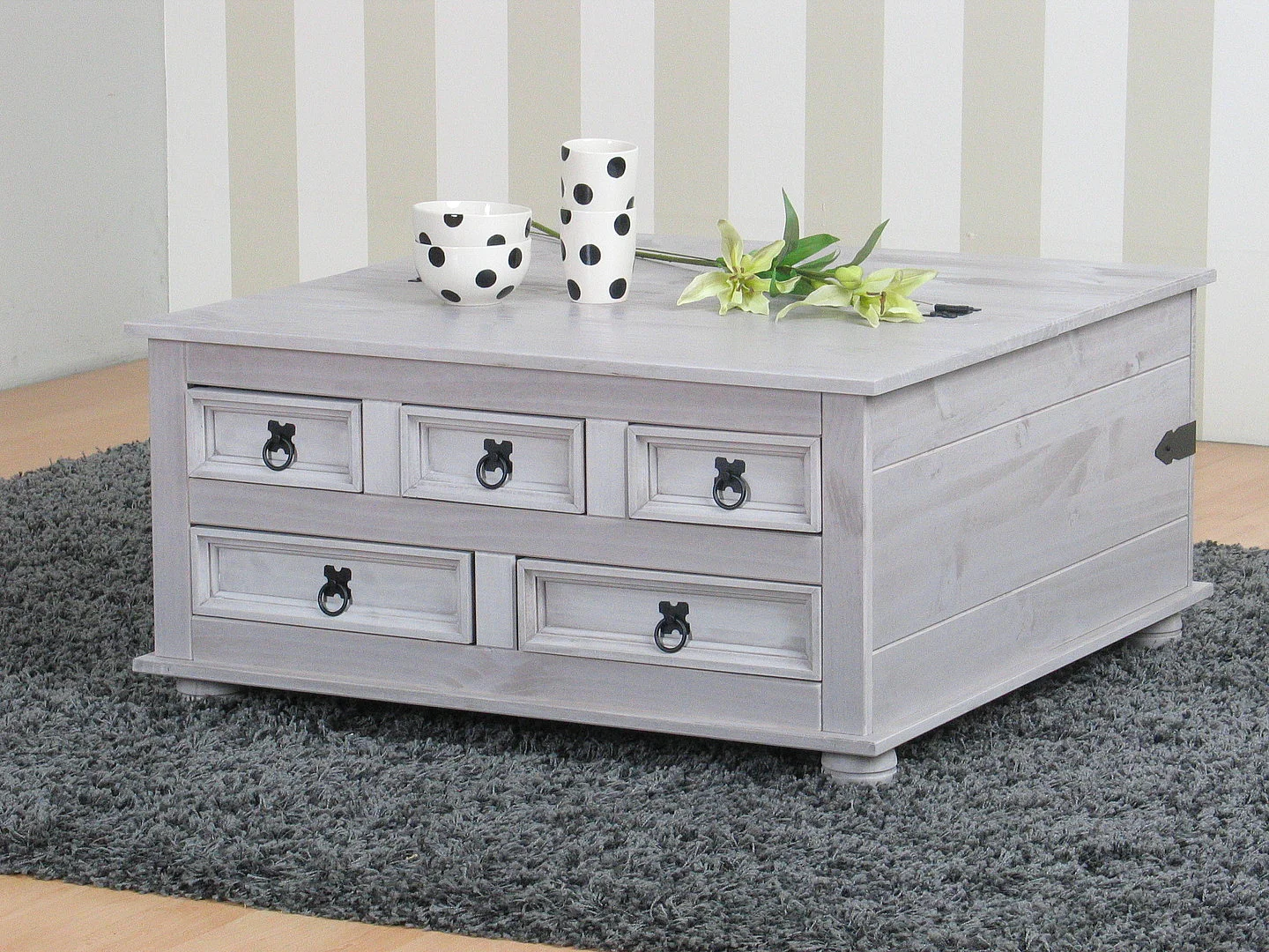 New Mexico Table basse avec 5 tiroirs, 91x91 cm, en gris.