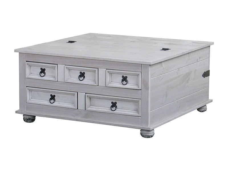 Mesa de centro Nuevo México con 5 cajones 91x91 cm en color gris.