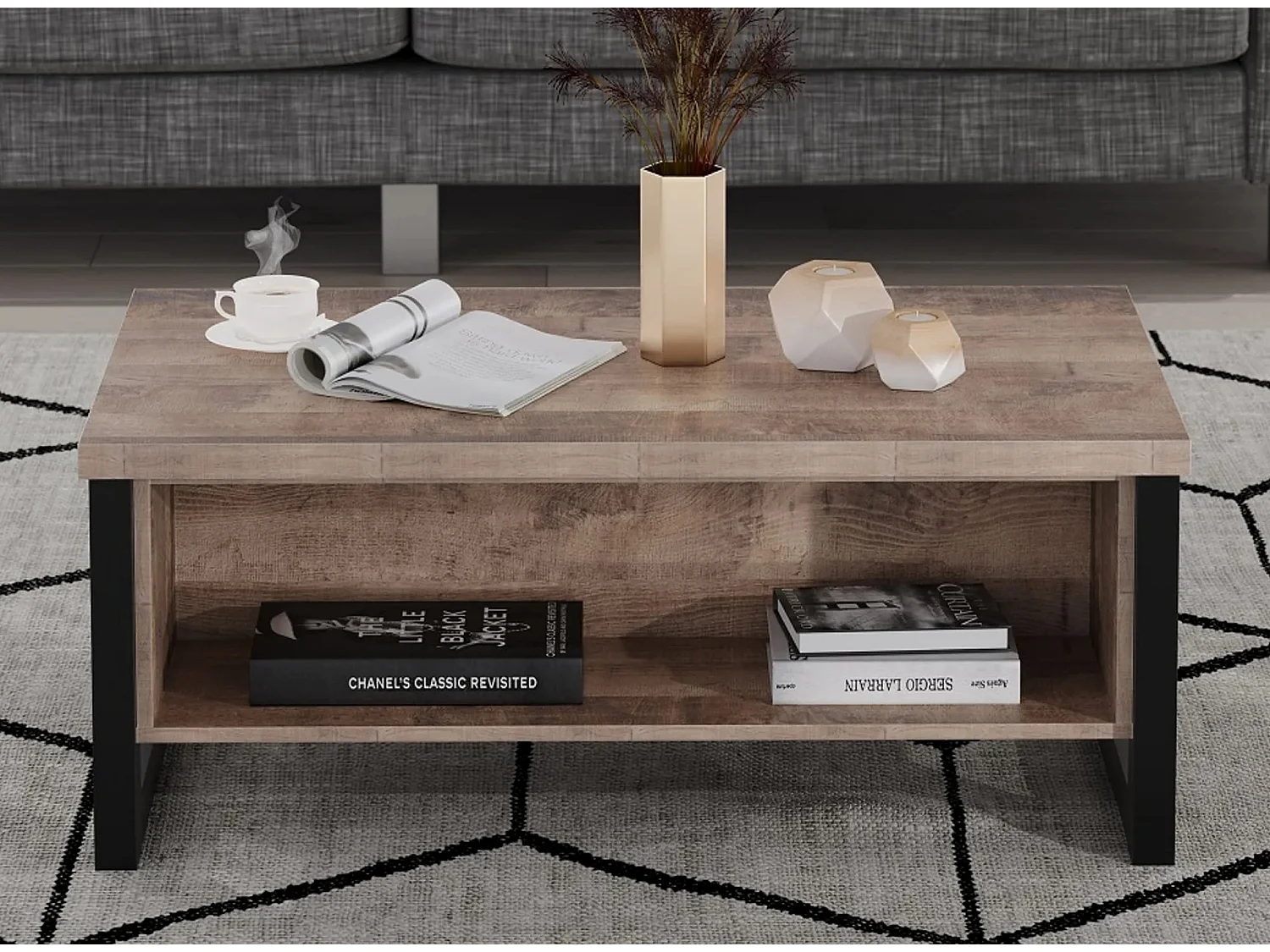 Table basse en bois et pieds en acier noir Adeline L 110cm