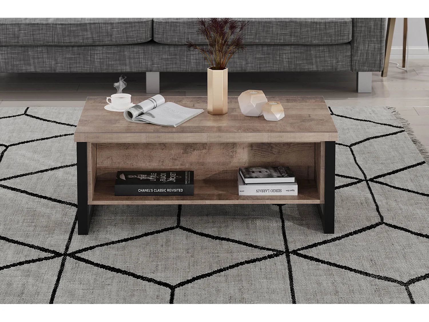 Table basse en bois et pieds en acier noir Adeline L 110cm