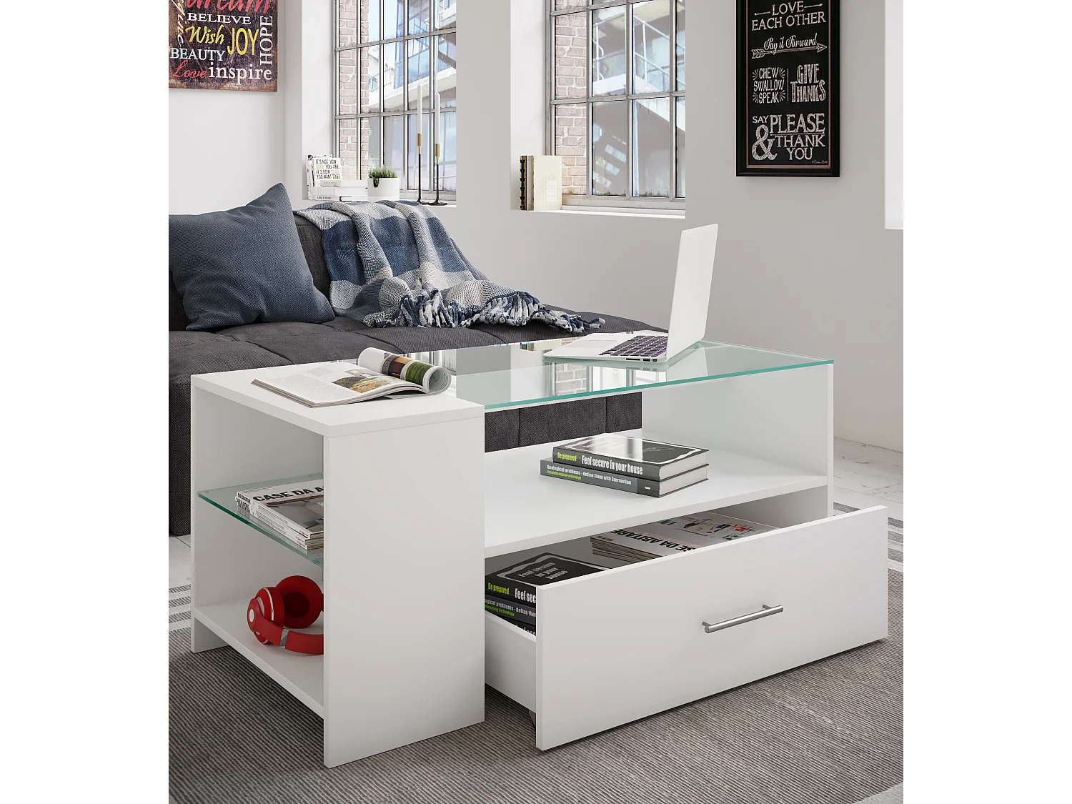 Side table & coffee table Tindala White H. 45 x W. 100 x D. 50 cm