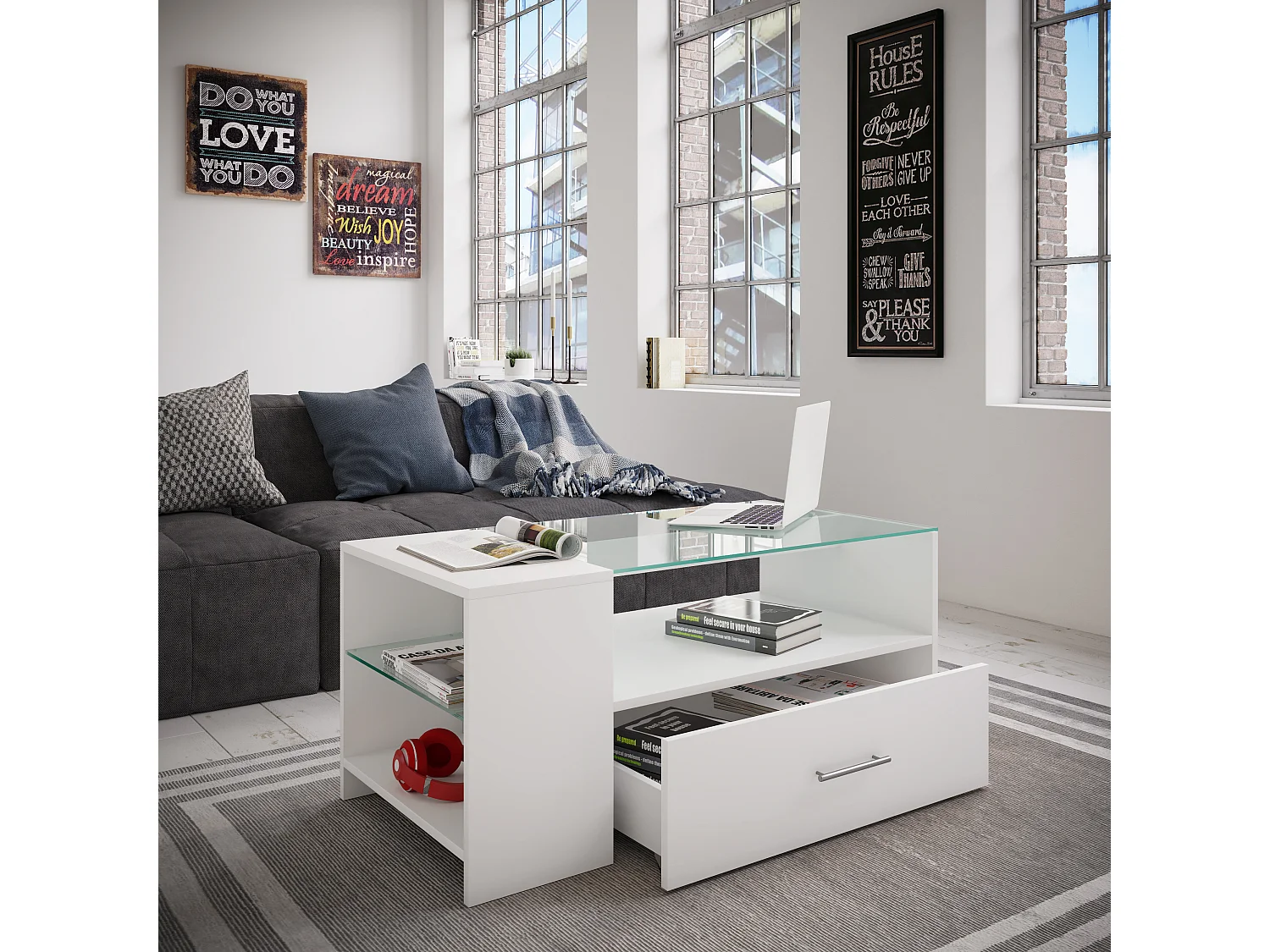 Side table & coffee table Tindala White H. 45 x W. 100 x D. 50 cm