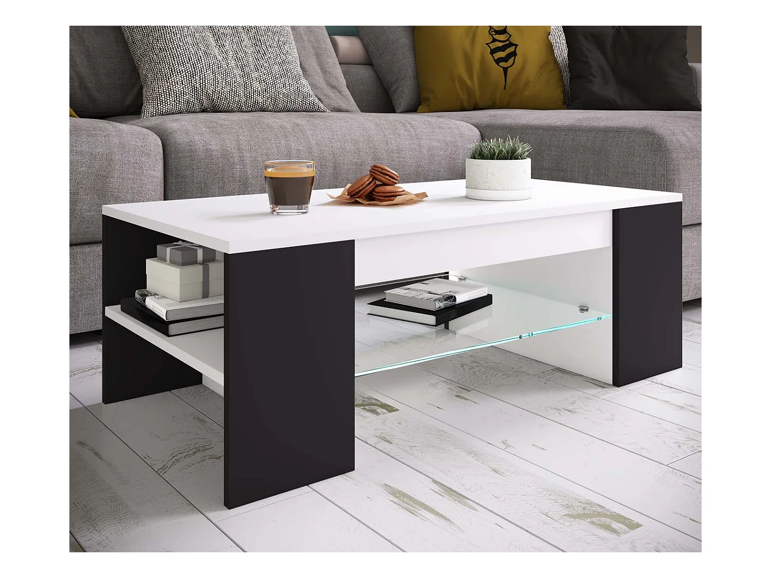 Side table & coffee table Tunas White / Black H. 35 x W. 100 x D. 50 cm