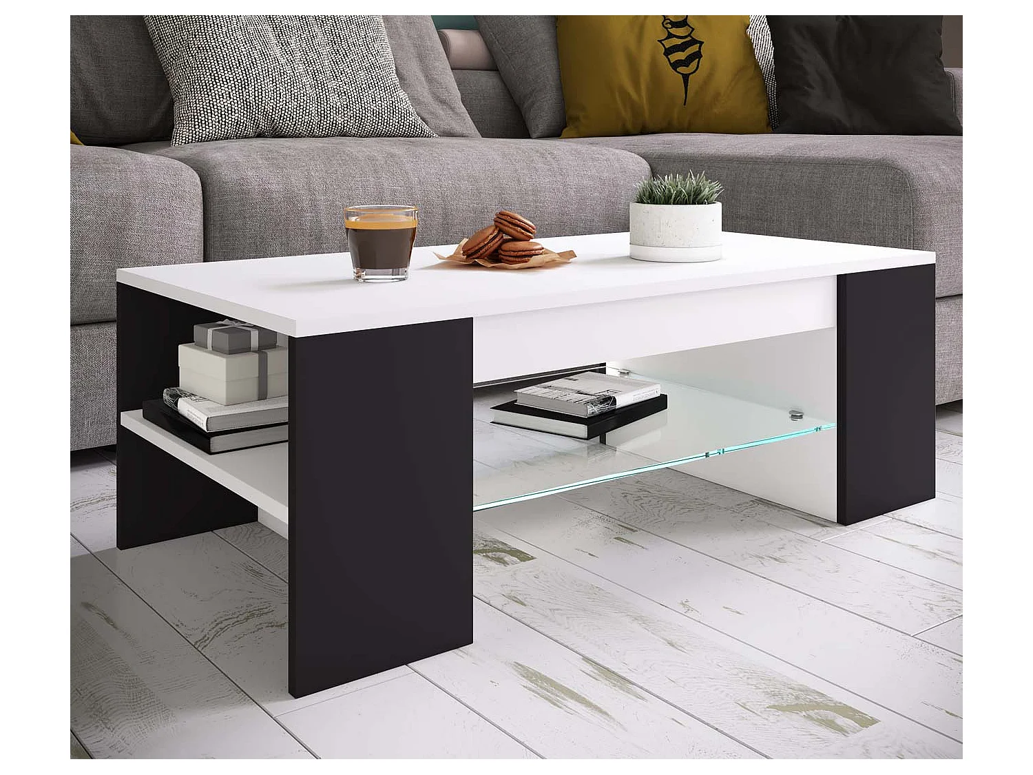 Mesa lateral & mesa de café Tunas Branco/Preto A. 35 x L. 100 x P. 50 cm