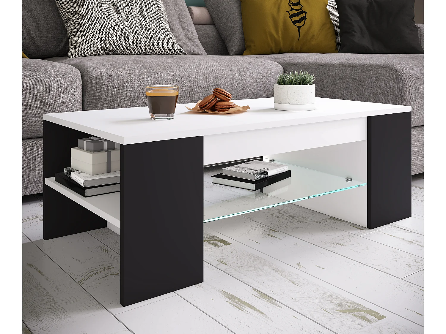 Mesa lateral & mesa de café Tunas Branco/Preto A. 35 x L. 100 x P. 50 cm