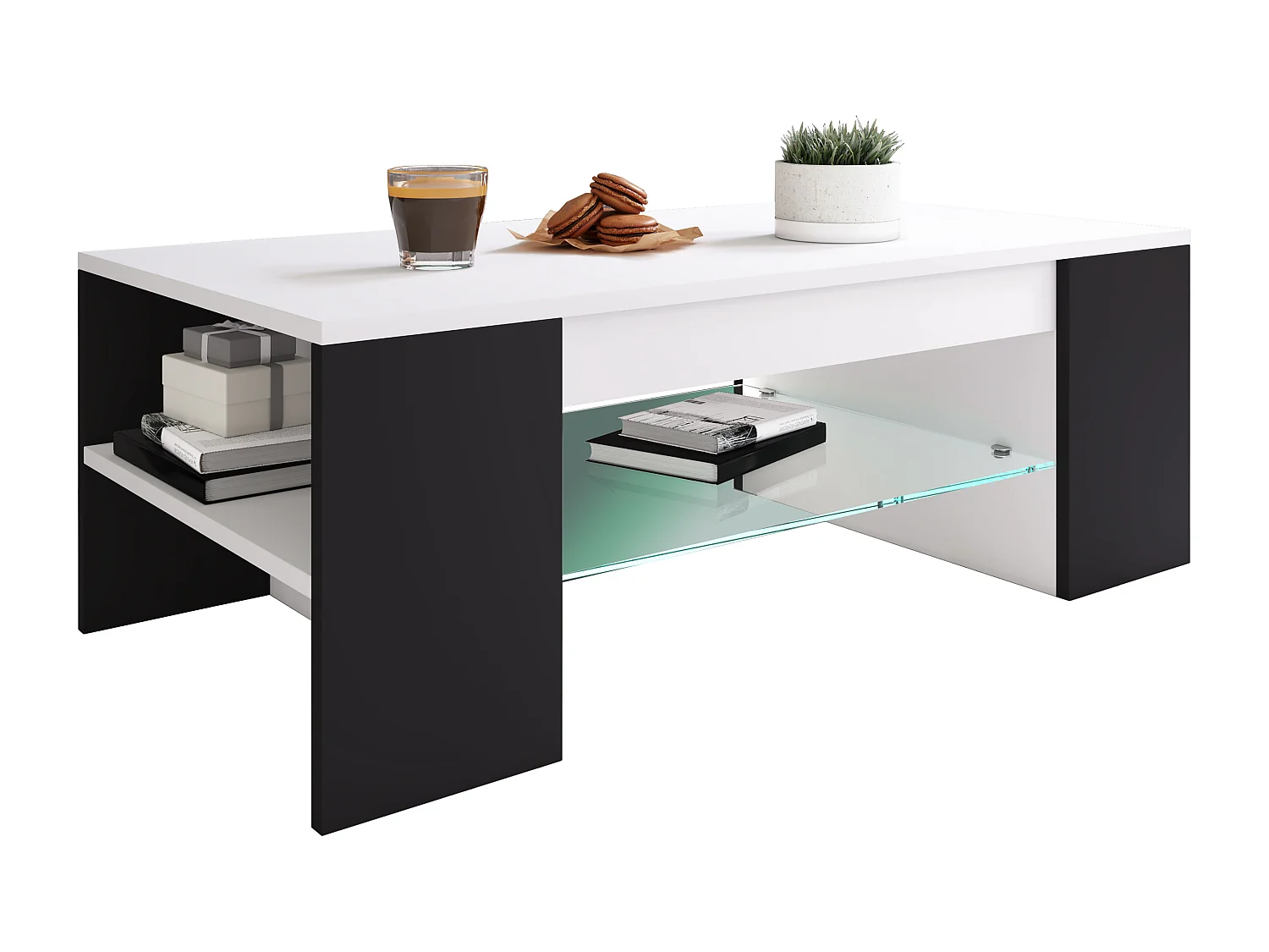 Side table & coffee table Tunas White / Black H. 35 x W. 100 x D. 50 cm