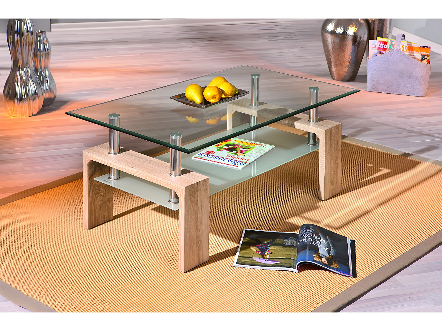 Loase Table basse, 1 tablette de rangement, imitation chêne Sonoma.