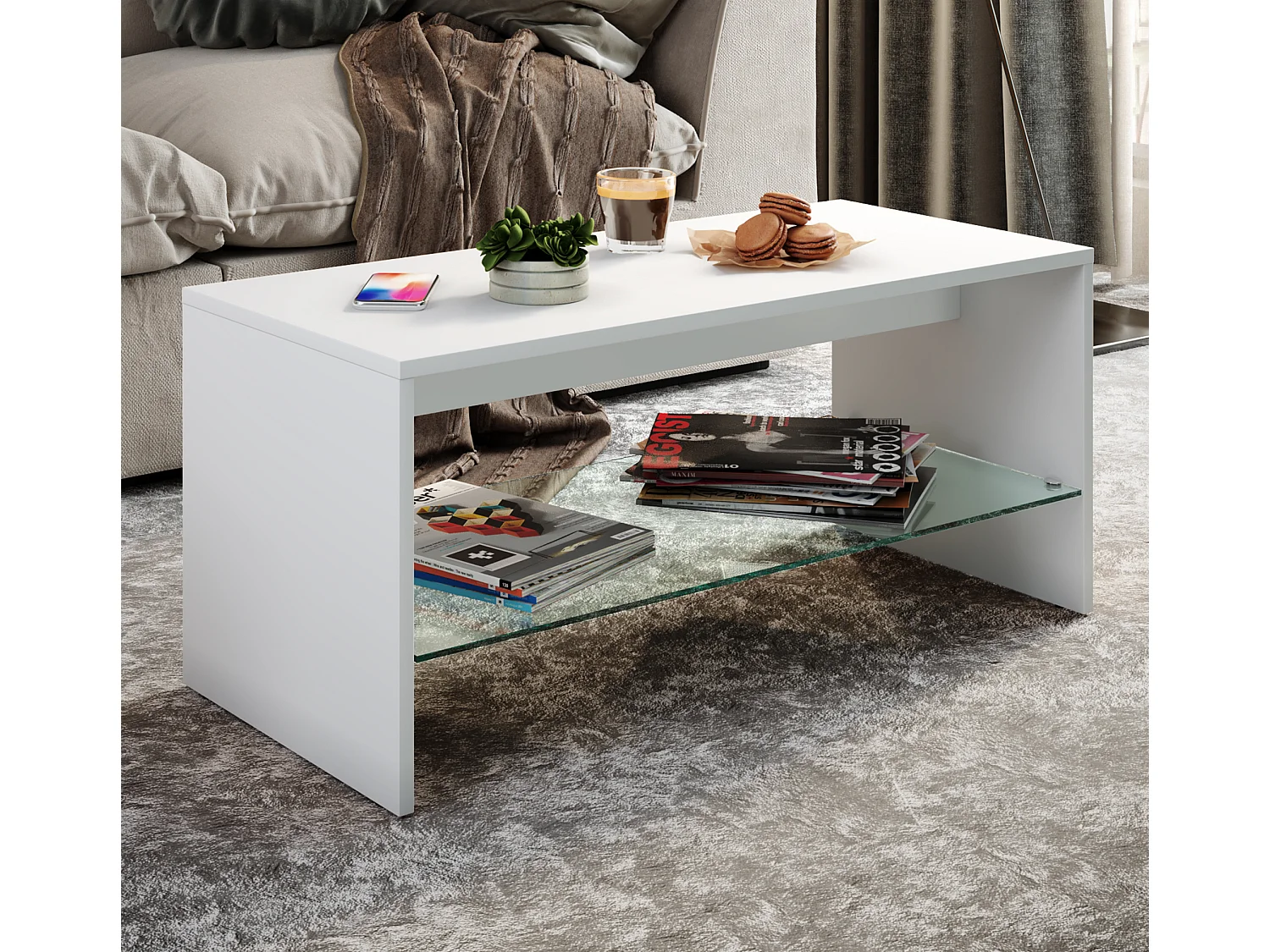 Mesa lateral & mesa de café Wisal Branco A. 40 x L. 90 x P. 40 cm