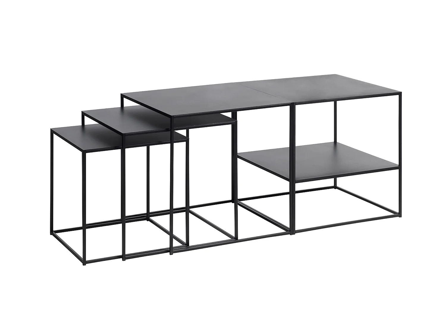 Pebble Couchtisch Einschubtische-Set 3-tlg. schwarz.