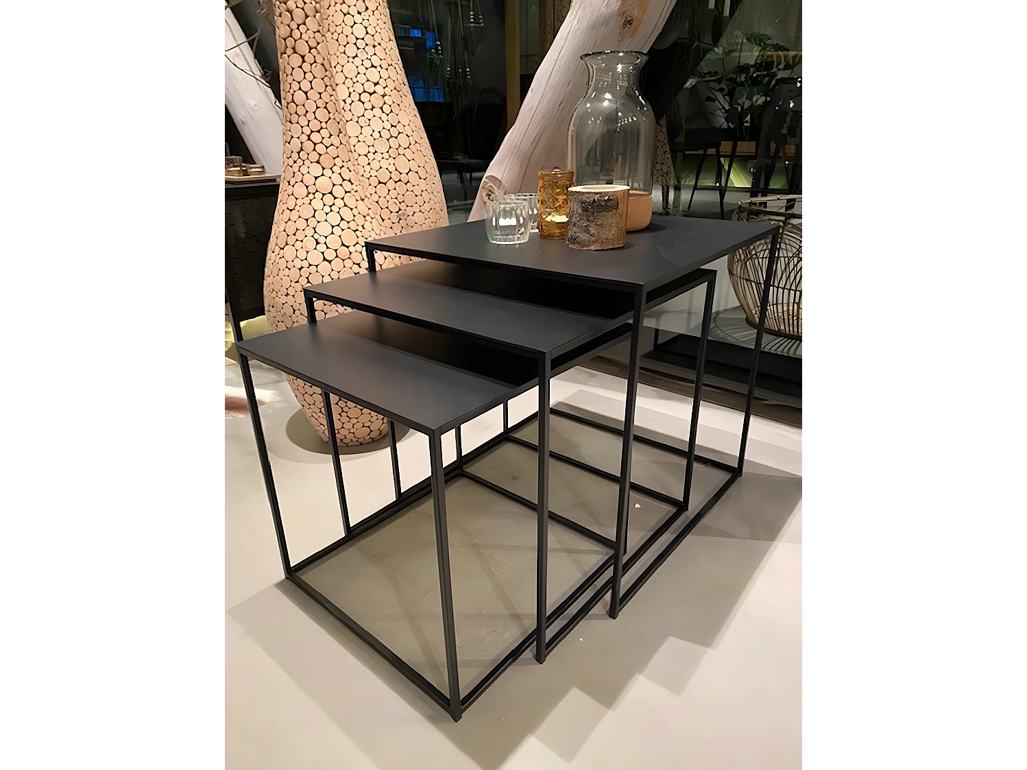 Pebble Couchtisch Einschubtische-Set 3-tlg. schwarz.