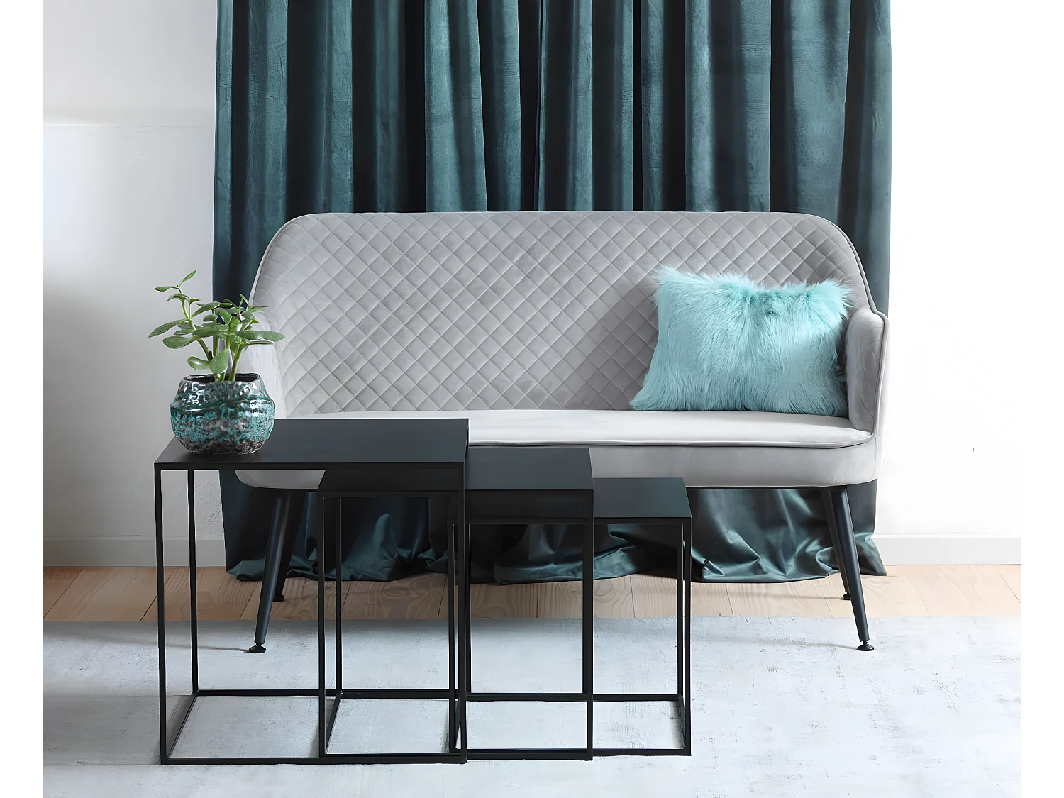 Pebble Couchtisch Einschubtische-Set 3-tlg. schwarz.