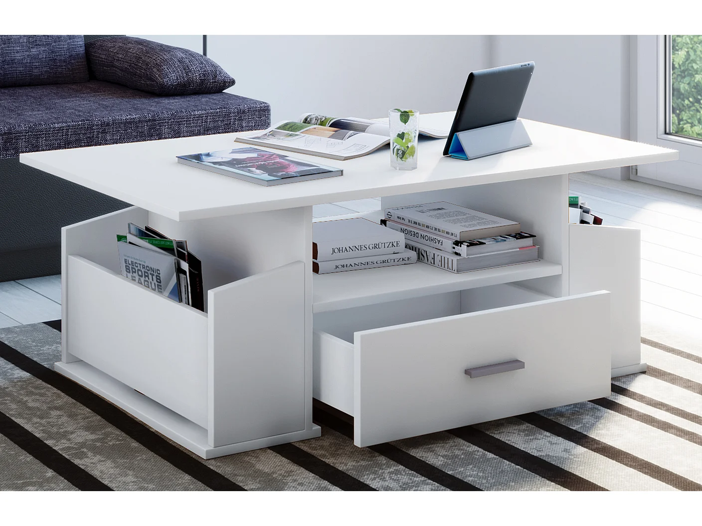 Side table & coffee table Junata White H. 44 x W. 110 x D. 52 cm