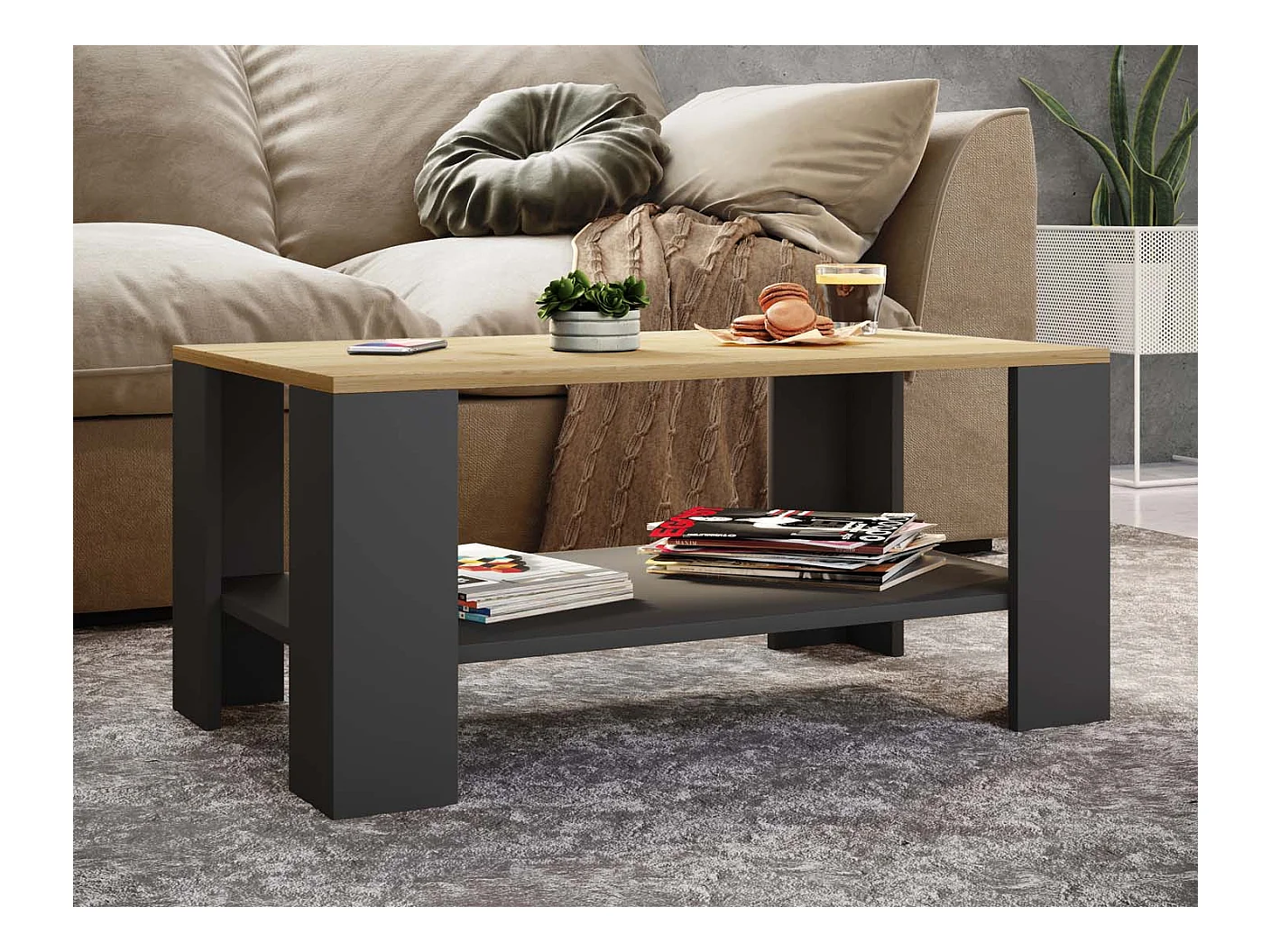 Side table & coffee table Dalus Anthracite / honey oak H. 41 x W. 90 x D. 53 cm