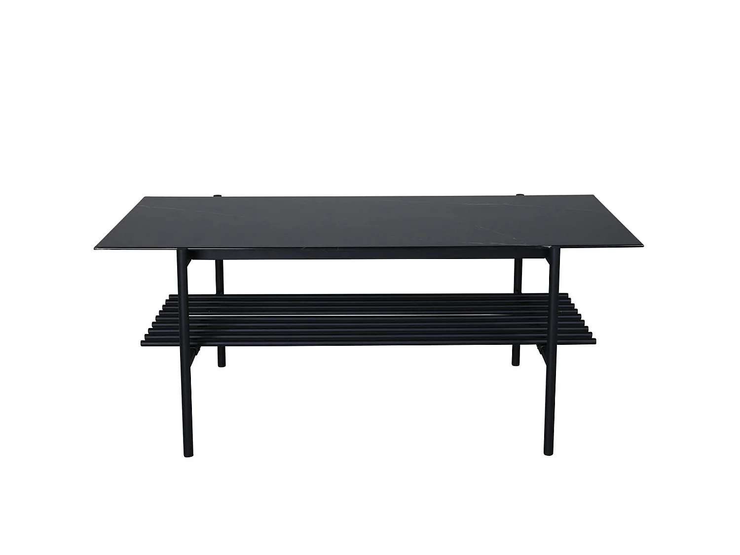 VonStaf Couchtisch mit Ablage 60x120 cm Glas schwarz Marmor dekor.