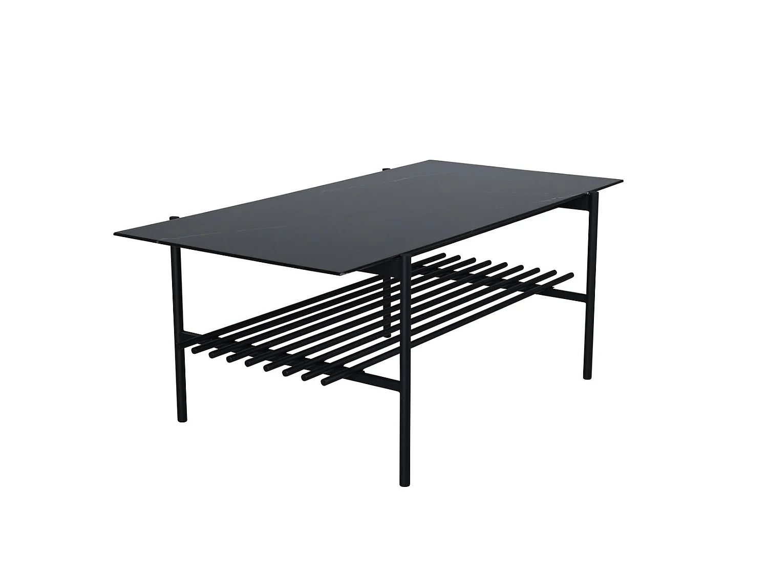 VonStaf Couchtisch mit Ablage 60x120 cm Glas schwarz Marmor dekor.